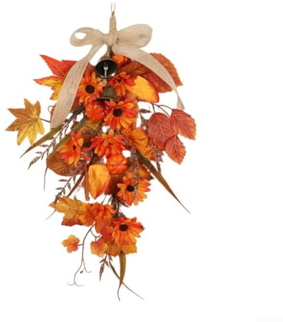 Konstgjord höstswag, 45 cm höst skörd dekorativt hänge för Thanksgiving hängande krans realistiska solrosor och pumpor heminredning