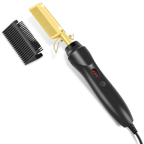 Flintronic Electric Hot Comb, Hot Comb Hair Straightener, Anti-Scald Straightening Comb with Teeth, Hair Straightening Curly Quick Heated Comb for Wigs, Afro Hair & Beard
