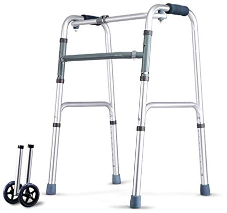 Geriatric Walker with 2 Wheels - Adjustable Height 75-93cm - Foldable Mobility Aid for Elderly Transport and Walking Support