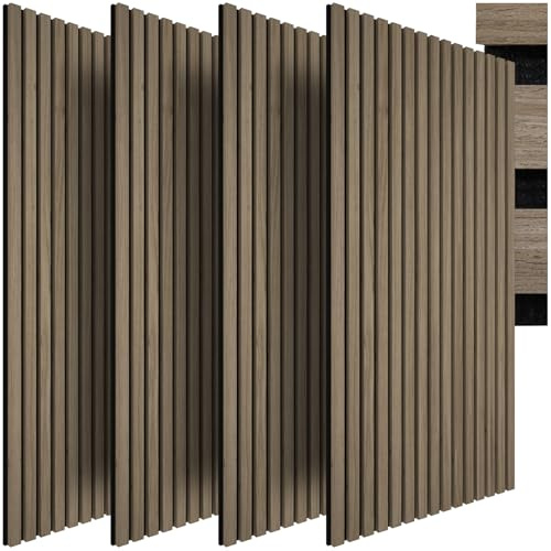 tectake® Akustikpaneele Echtholzfurnier 4er Set, effektiver Schallschutz, MDF, Schallabsorption, Schalldämmung, Wandpaneele, Raumakustik, Schallschutzplatten, Akustikplatten - Eiche dunkel