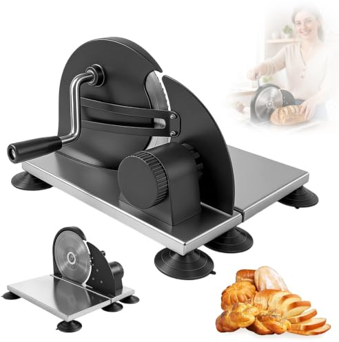 Manuelle Brotschneidemaschine, Allesschneider mit Saugnäpfen, Scheibendicke stufenlos wählbar 1-15mm, Edelstahlklinge mit Wellenschliff, Für Sauerteig, Roggen, Toast & Baguette