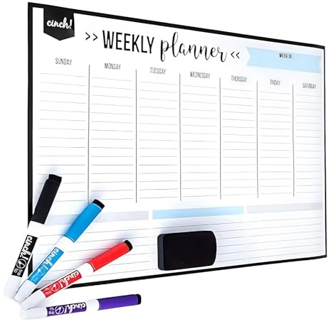 Magnetic Dry Erase Weekly Calendar for Fridge: with Stain Resistant Technology - 17x12-4 Fine Tip Markers and Large Eraser with Magnets - Whiteboard Organizer Planner: Refrigerator White Board