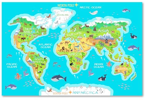 Postereck - 0863 - Hochwertiges Weltkarten Poster für Kinder | Weltkarte Wand zum lernen | Unterricht Klassenzimmer Schule World Map Wall | Landkarte Welt XXL | Poster - DIN A4-21,0 cm x 29,7 cm