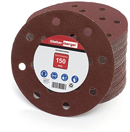 Woltersberger® 50 Stück Exzenter Schleifscheiben Ø 150mm | Körnung P80 | 15 Loch in rot | Schleifpapier für optimales schleifen, vielseitig einsetzbar