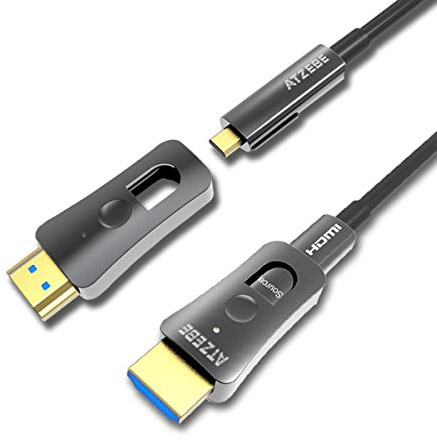 ATZEBE Fiber Optic HDMI Cable - 10M, 4K HDMI 2.0 Cable Supports 4K@60Hz 4:4:4, HDR, 3D, ARC, HEC, HDCP 2.2, High Speed 18Gbps with Dual Micro HDMI and Standard HDMI Connectors