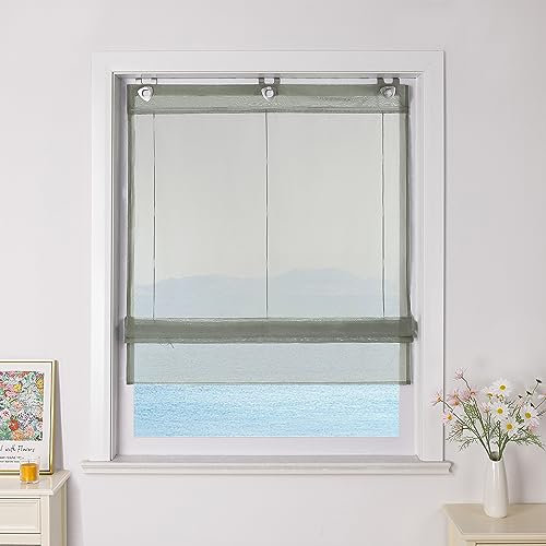 ESLIR Raffrollo ohne Bohren Raffgardinen mit U-Haken Ösenrollo Voile Gardinen Transparent Vorhänge Modern 1 Stück Hellgrau BxH 80x150cm 1 Stück