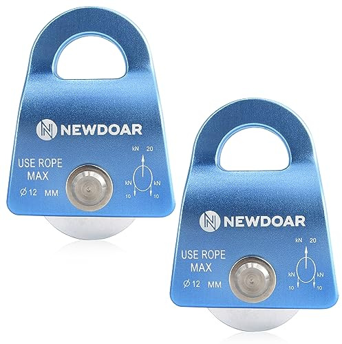 NewDoar CE certifié 20KN/4500lb Micro Mobile poulie Simple Max Corde 1/2 '' pour l'escalade, Le Levage de Sauvetage, l'attelage(Bleu 2 pièces)