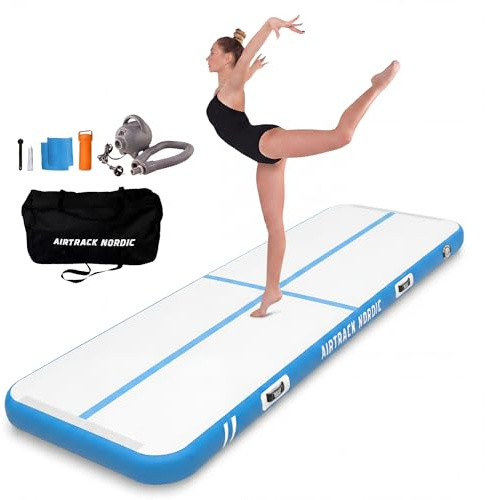 AirTrack Nordic Home 3m - Turnmatte Aufblasbar mit elektr. Luftpumpe & Tragetasche - Langlebig Air Track Matte für Gymnastik, Yoga & Fitness, Leicht transportierbar Air Tracking Gymnastikmatte Zuhause