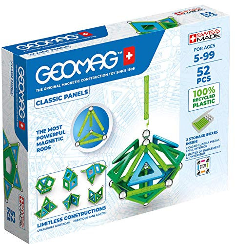 Geomag - Classic Panels 52 Teile - Magnetisches Konstruktionsspielzeug für Kinder - Green Line - Lernspiel aus 100% Recyclingkunststoff