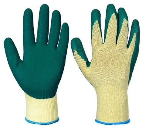 A406 12 Pairs Green Latex Coated Rubber Work Gloves Builders Gloves Scaffolding Mens Safety Builders Gardening (Medium/8)