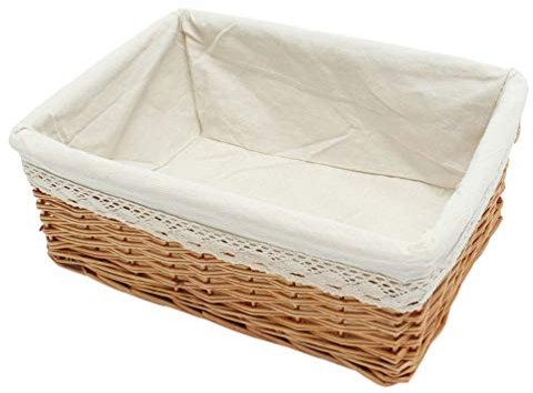 Yardwe Cestino portaoggetti in Vimini con Fodera Bianca, Cestino portaoggetti per casa, Ufficio, Giocattoli, Vestiti, cameretta Bambini ()