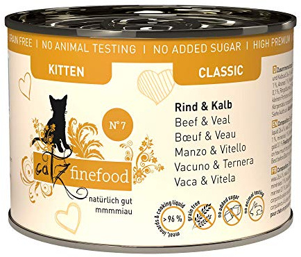 catz finefood Kitten nr 7 nötkött och kalv kattmat våt – fin mat kattunge våtfoder för unga katter, 6 x 200 g