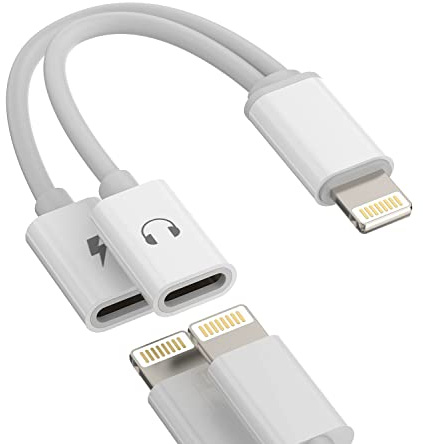 Iphone Dual Lightning Adapter Dongle Charger Headphone Connector 2in1 Audio Charge Jack AUX Cable Splitter Apple MFI Certified Double for 14 13 12 11 Pro Max Mini 7 8 Plus X XR SE Ipad music converter