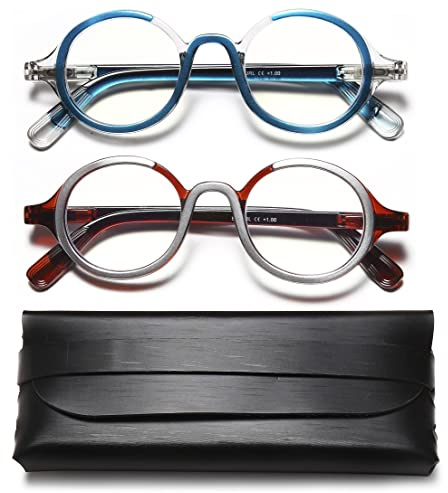 EYEURL Anti Blue Lesebrille 2er-pack Runden Lesebrille Damen und Herren Blaulichtfilter Blaufilter Brille Mischfarbe Computerbrille mit Federscharnieren