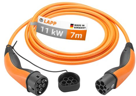 LAPP MOBILITY Typ 2 Ladekabel 11 KW 7m - 20a Ladekabel E Auto 3-Phasig - IP55 geschütztes Ladekabel Mode 3 - Ladekabel Typ 2 mit korrosionsresistenten Steckkontakten - geeignet für PHEV, BEV & EV