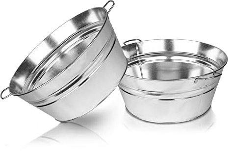 BigDean XL Zinkwanne Ø 48,5cm x 21,5cm H - massiv + wasserdicht zum Bepflanzen und Befüllen - Pflanzschale, Miniteich, Gartenteich, Blumenwanne, Getränkekühler, Eiskübel - mit stabilen Griffen