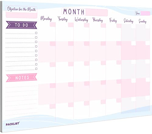PACKLIST® Monthly Planner Pad A4 for Home, Study, Work & Family Plans - Efficient Planner: Organize Your Schedule, Set Goals and Boost Productivity with this Comprehensive and User-Friendly Planner