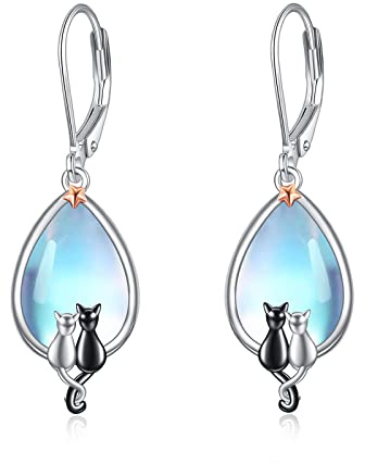 JERWLI 925 Sterling Silber Mondstein Hänge Ohrringe Schmuck für Frauen Mädchen
