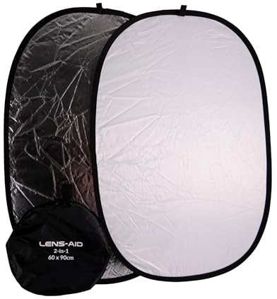 Lens-Aid 60x90cm Faltreflektor 2-in-1: Faltbarer Fotografie Lichtreflektor rechteckig in Silber, Weiß, für Fotografie im Fotostudio und Outdoor mit Tasche