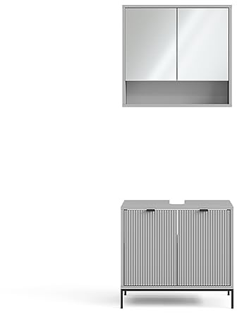 Vicco Badmöbel-Set Eliza, Grau, 70 cm | besteht aus Badspiegel und Waschbeckenunterschrank