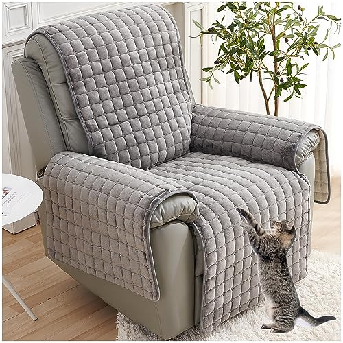 Sofa Armlehnenbezüge, Sesselschoner mit armlehne (Grau,3 Sitzer (167x190cm) | Sessel-Schutzbezug Anti-Rutsch kratzfest, perfekt für Sofa & Fernsehsessel mit Kindern/Hund, einfache Reinigung