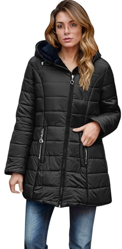 EMATOP Steppjacke Damen Warmer Lang Winterjacke Gefüttert Fleece Daunenjacke Baumwolle Elegant Pufferjacke Langarm Casual Fleecejacke mit Kapuze Wintermantel Winter Outdoor Trachtenjacke