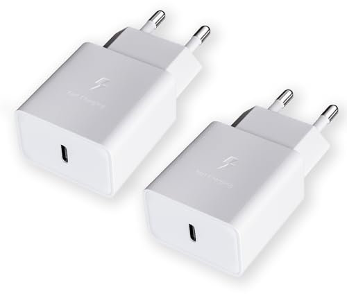 Caricatore USB C da Muro, 2-Pack Caricabatterie Alimentatore Presa USB di Tipo C Porte, Spina per Samsung Galaxy S10+, S9+, S8+, S8 S9 S10 Plus, S10e, A50, A51, A34, A20, A20e, Z Flip3, Z Fold2 5G