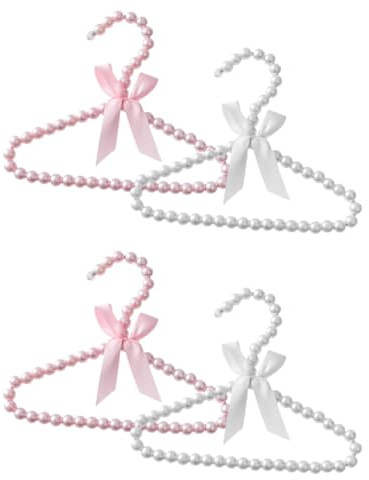 Wisafory 4 stycken minigalgar pärlor barnklädhängare med rosett plast pärla babyhängare byxställ halkfri pärlhängare för barn husdjur 20 cm vit rosa