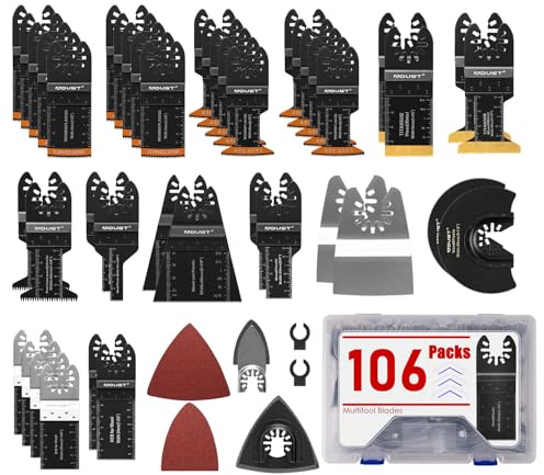 Adust 106 Pack Oscillating Saw Blades with Case, Universal Multitool Blades, Oscillating Tool Blade, Curved Blade/Extra Long/Titanium/Bi-Metal for Wood/Metal/Plastic Fit Dewalt Milwaukee Ryobi