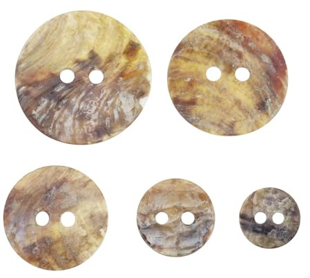 ECSiNG 100 Stück 5 Größen Perlmuttknöpfe Natürliche Muschel Runde Knöpfe 2 Löcher Zum Nähen Basteln Muschelknöpfe Inklusive 9mm 11.5mm 15mm 18mm 20mm für DIY Nähen Basteln Kleidung