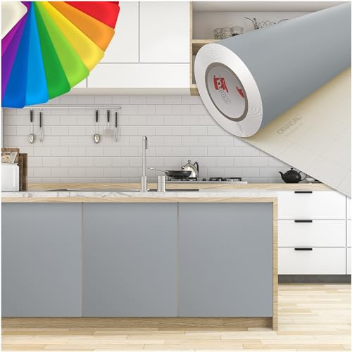PRINT.GG Klebefolie Möbel - Möbelfolie in vielen Größen - Selbstklebende Folie in vielen Farben - Klebefolie Schwarz Matt für verschiedene Möbeltypen, 100 x 100 cm, Hellgrau Matt