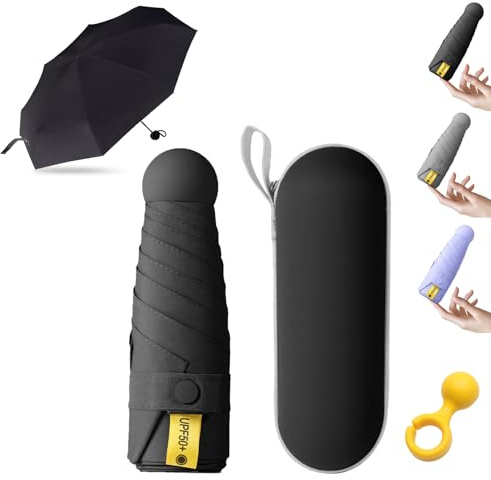 KunpengZen Parapluie Pliant,8 Nervures Résistants Aux UV De Poche Mini Parapluie Avec étui à Fermeture éclair,Voyage Parapluie Compact Portable pour Hommes et Femmes, Noir