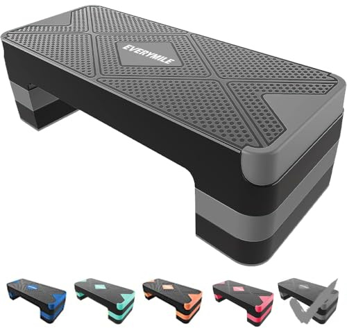 EVERYMILE Aerobic träningssteg, justerbar aerobisk stegmaskin för träning, träningsstegplattform, stegringslåda, 67 cm trappbänk med 10 cm 15 cm 20 cm justerbara höjningar, kvinnor hem gym fitness