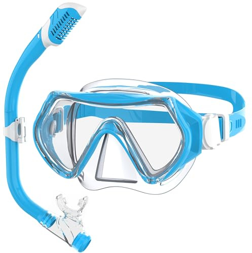 Findway Taucherbrille Kinder,Schwimmbrille Kinder Schnorchelmaske für Jungen Mädchen Jugendliche,Tauchmaske mit Nasenabdeckung 180°Panorama HD Anti Nebel Anti-Leck Taucherbrille für Kinder 4-16 Jahre