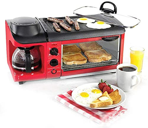 Máquina De Desayuno Multifuncional Horno De Desayuno 3 En 1 Microondas con Tapa De Vidrio, Máquina De Desayuno Multifunción para El Hogar, Horno De 9 L, Sartén Antiadherente, Cafetera De 600 Ml