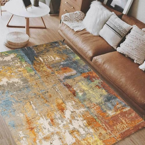 Taidianolp Teppich Wohnzimmer Deko,Colourful,160 x 200 cm,Braun Rot, Gelb, Blau Beige Grau Abstrakt Modern,Waschbar Kurzflor Teppiche Schlafzimmer Arbeitszimmer Esszimmer