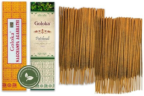 Nag Champa Räucherstäbchen 100 g + Patchouli 100 g – zwischen 70–90 Stäbchen von jedem Duft – Aromatherapie – Meditation – Yoga – Packaging Eco-Friendly