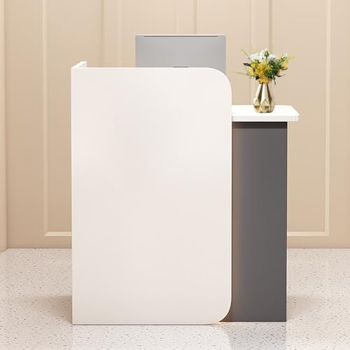 HPIRFYE Modern und schön Rezeption-Tisch,Mit LED-Ambientebeleuchtung und abschließbaren Schubladen，HöLzerne Kassentheke, Geeignet für Supermarkt, Convenience Store, Büro(Style2)