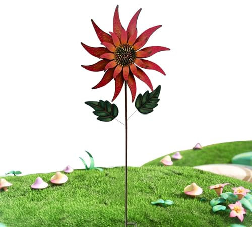 Girasol giratorio – Girasol al aire libre | Estacas decorativas de girasol para patio, molinillo de viento de metal para jardín, balcón, patio, jardín