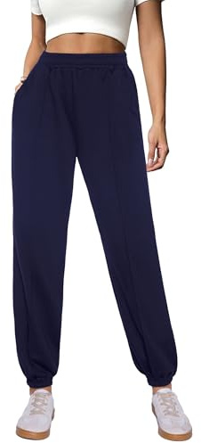 Demegimi Pantalon Jogging Femme Pantalon de Sport Taille Haute de Survêtement Femme avec Poches pour Running Fitness