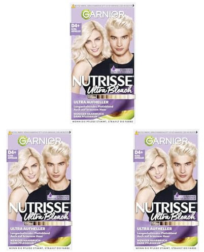 Garnier Nutrisse Aufheller für jedes Haar, Bleaching Creme für Aufhellung bis zu 9 Stufen und gegen Gelbstich, Ultra Bleach, D4+ (Packung mit 3)