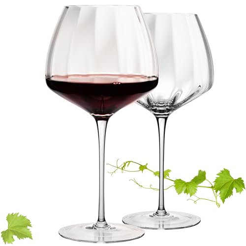Imperial - Copas de vino tinto grandes onduladas (930 ml, 2 piezas, cristal cristalino)
