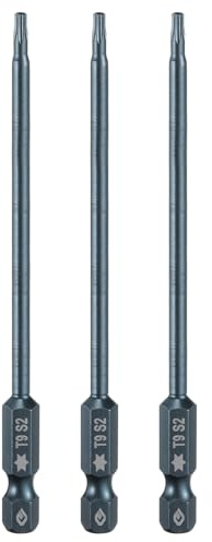 sourcing map T9-Torx-Schraubendreher-Bits, 6,35 mm Sechskantschaft, 10,2 cm lang, S2-Stahl, magnetisch, 6-Punkt-Schraubendreher-Bits, Industriequalität, manipulationssicher, Sternbohrer mit
