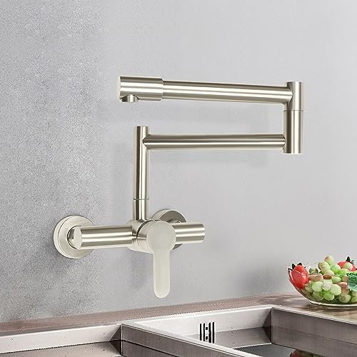 WindWilder Küchenarmatur Wandmontage, 360° Drehbar Wasserhahn Küche Wandmontage, Faltbar Einhebelmischer Wand Küchenarmatur, Messing Wandarmatur Spültischarmatur für Küchen (Silber)