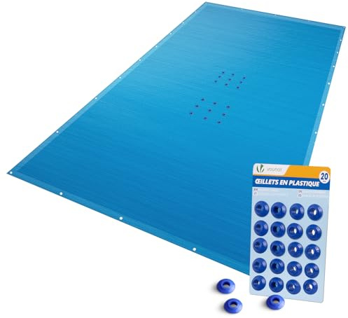 VOUNOT® Poolabdeckung Rechteckig 4x9m, Pool Abdeckplane PE 160g/m², Wasserdicht UV-beständig Reißfest, Doppelte Poolplane mit DIY-Drainagelöchern & Aluminiumösen, für Aufstellpools, Dunkelblau