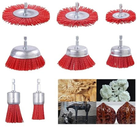 8 Stück Nylonbürste Schleifbürsten Bohrmaschine, Nylonbürste Bohrmaschine mit 1/4 Zoll Sechskantschaft, Nylon-Bohrbürstenset Schnelle und Einfache Entfernung von Rost und Korrosion, Rostfrei