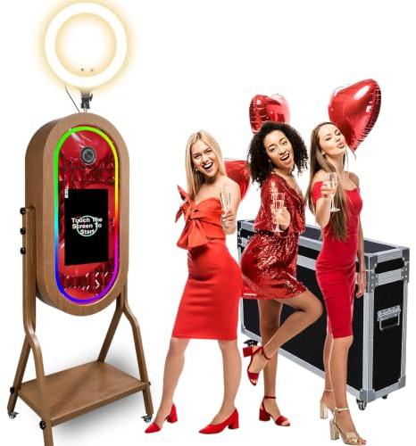 WideMeet Tragbare Magic Mirror Fotokabine mit 21,5 Zoll Touchscreen, Flight Case Verpackung, Spiegel Fotokabine Selfie Photobooth für Hochzeitsfeier Verleih (Fotokabine)
