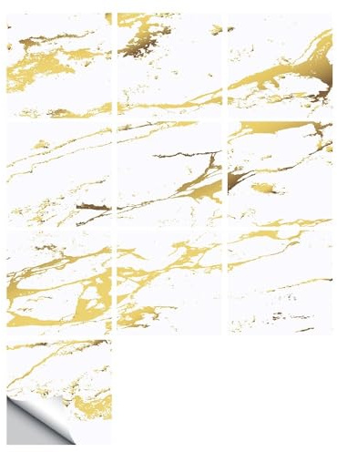 Hixingo Piastrelle Adesive Cucina Bagno, 20 Pezzi Mattonelle Adesive Cucina Piastrelle Bagno Adesivi PVC Pannelli Decorativi Marmo per Mobili e Pareti (Oro Bianco,20x20cm)
