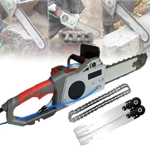 LTdlhFk Motosierra Eléctrica para Hormigón,Motosierra Portátil Sin Escobillas, Cortadora De Muros Profesional De 6000 RPM,con 2 Cadenas Y 2 Barras Guía,para Cortar Mampostería De Pavimento,350mm