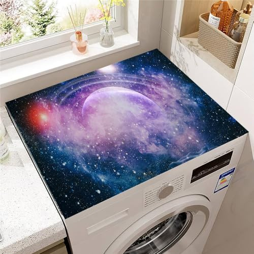Odot 3D Tapis de Protection pour Dessus de Machine à Laver, Antidérapant Housse de Machine à Laver pour Sèche-Linge Buanderie Réfrigérateur Cuisine (Planète,50x50cm)